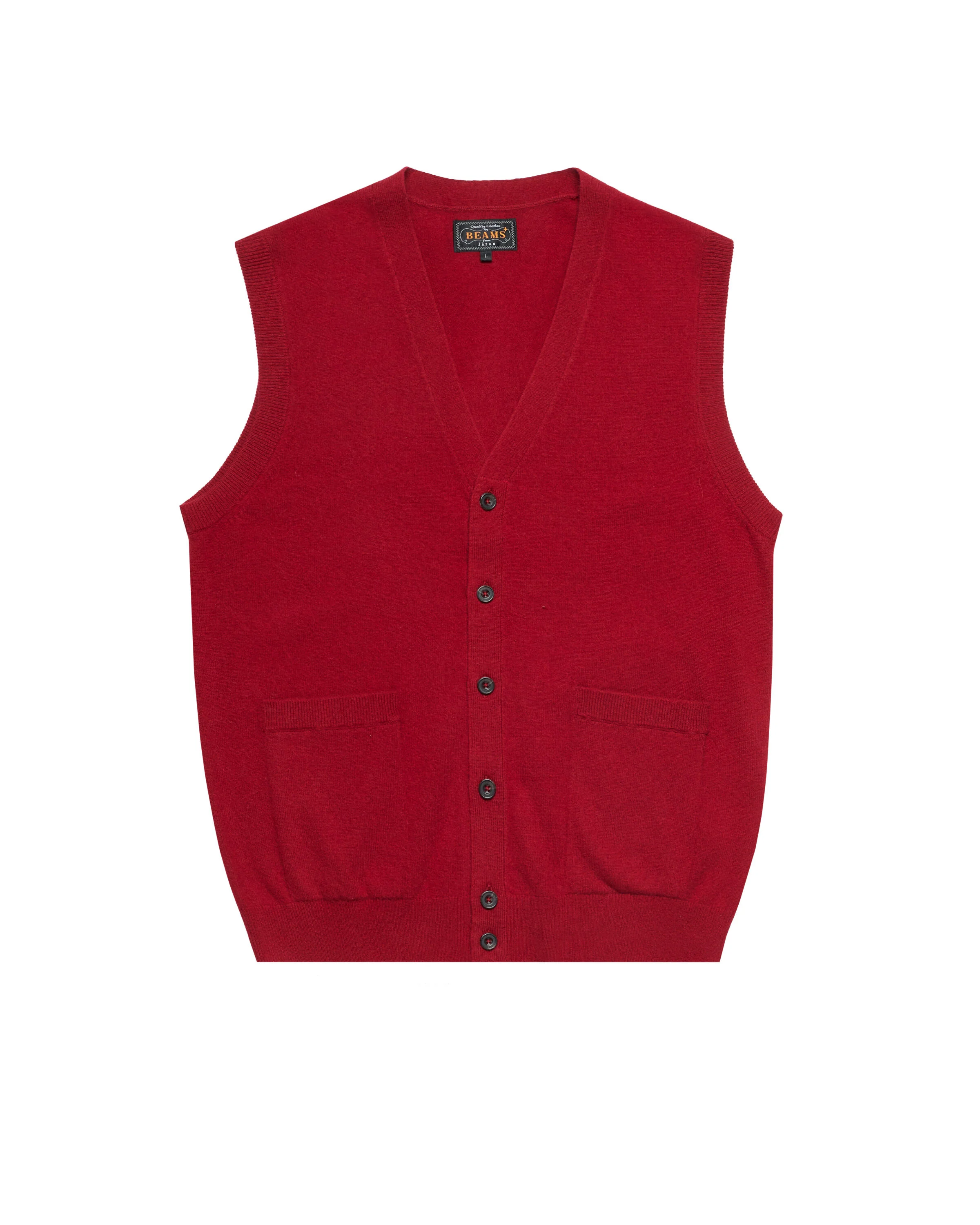 Beams+ Button Knit Vest Solid