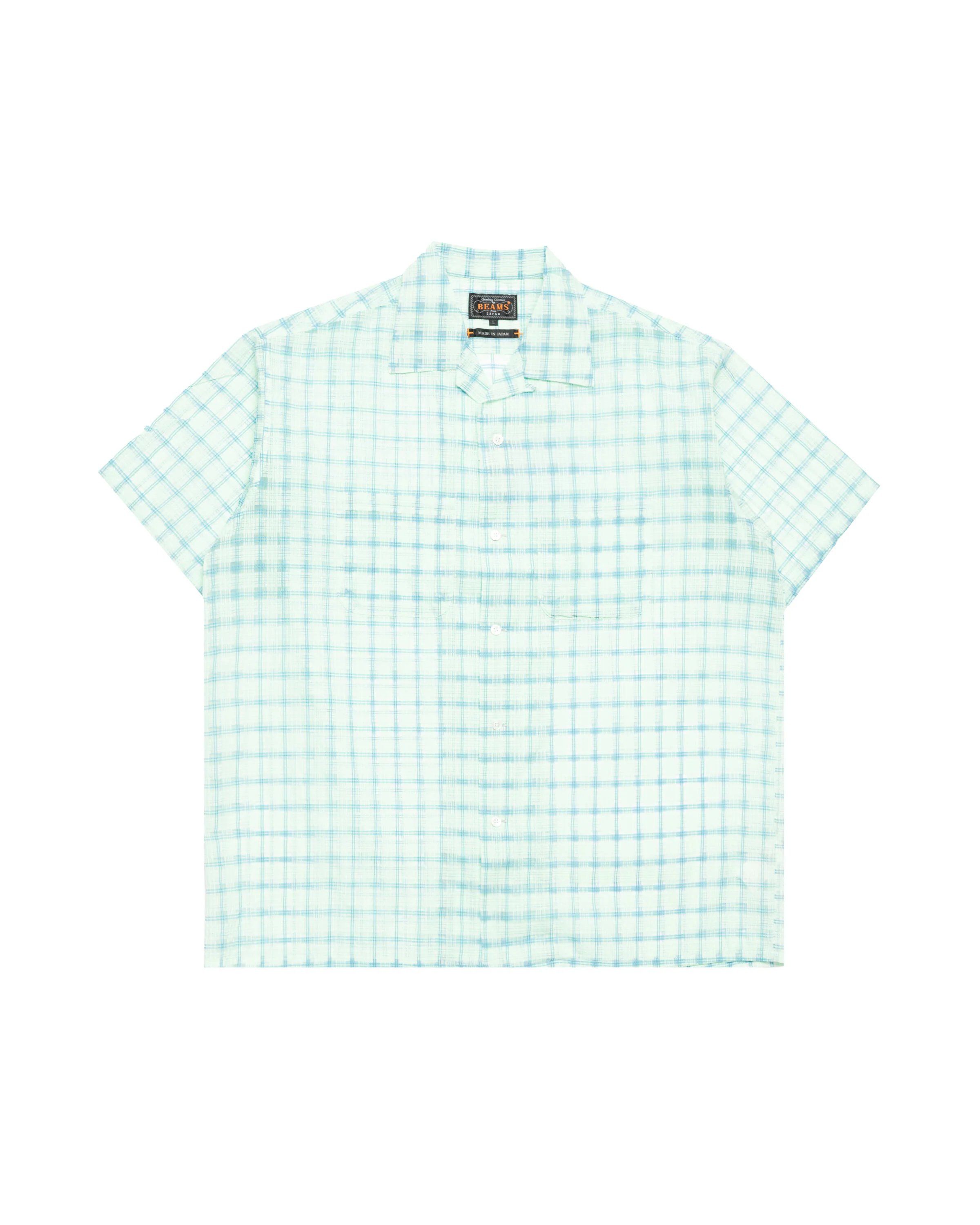 Beams+ Open Collar Nylon Airy Plaid