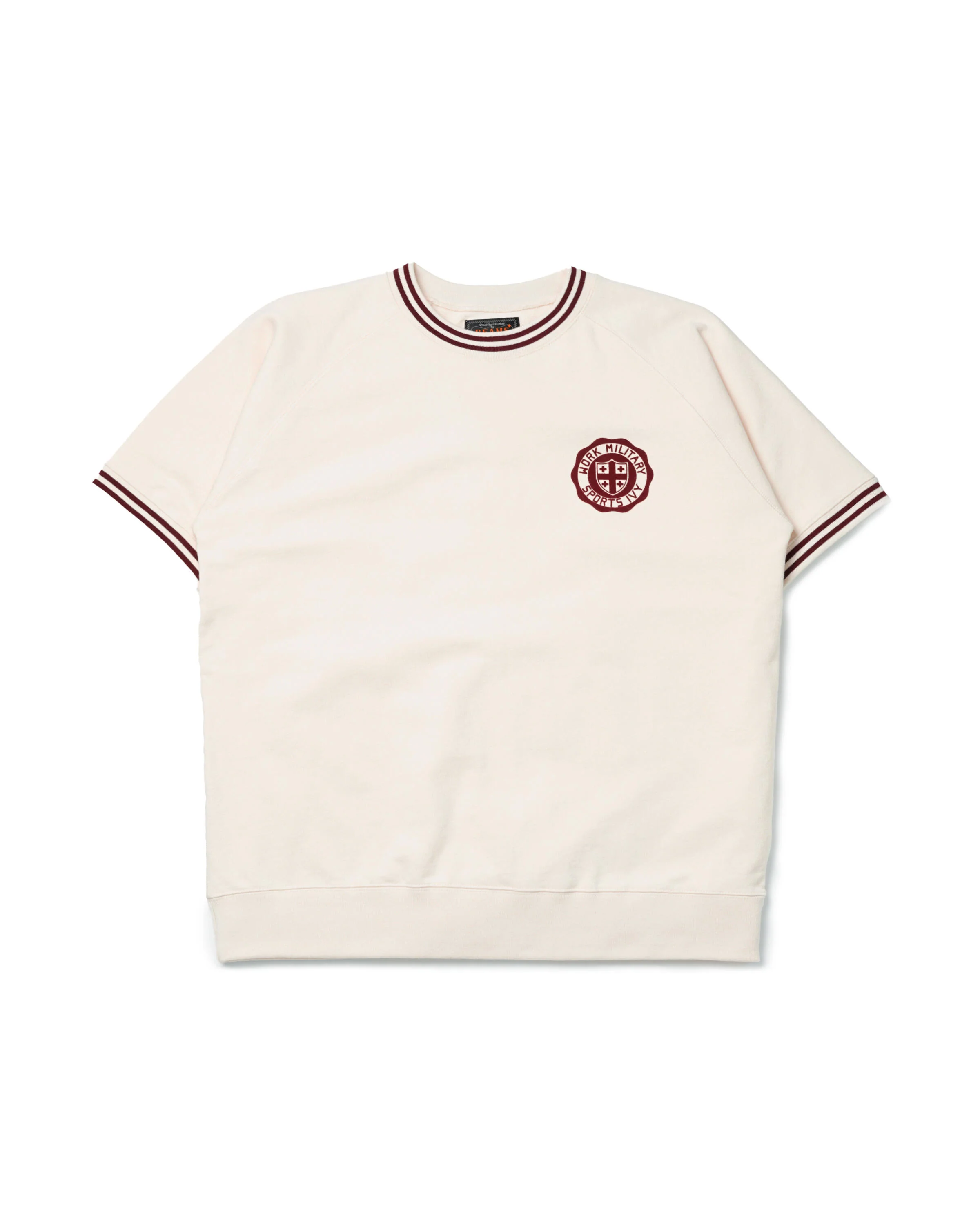 Beams+ Short Sleeve Sweat Rib Line Print