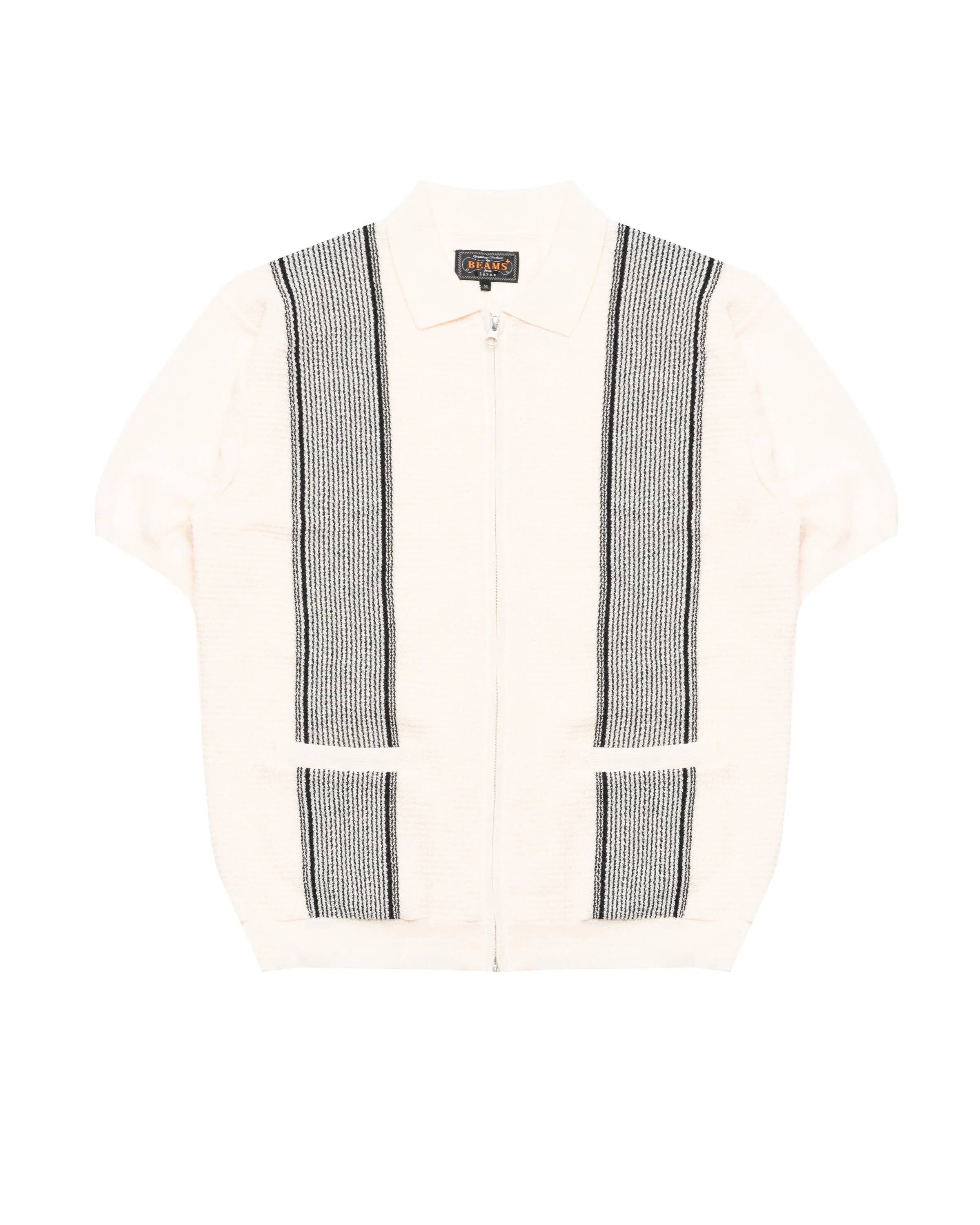 Beams+ Zip Knit Polo Stripe