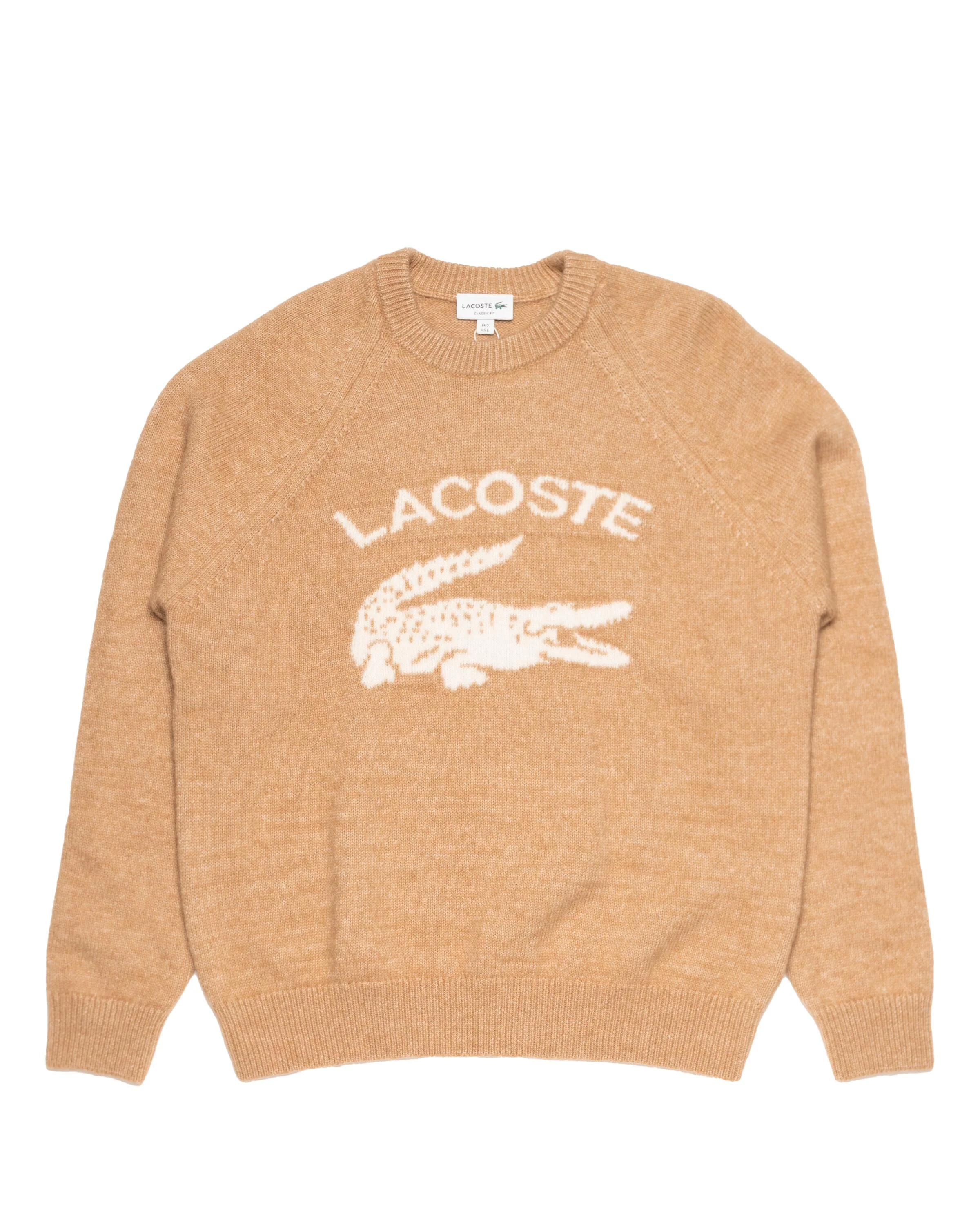 Lacoste Oversized Crocodile Crew Neck Blend Wool Sweater